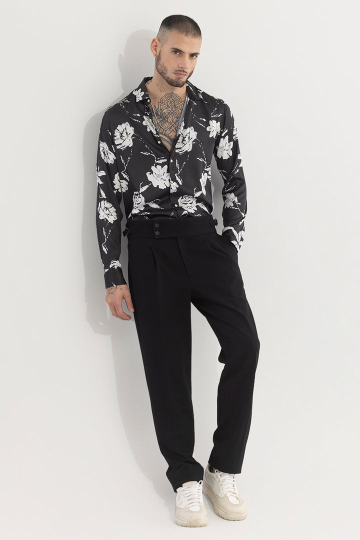 FloraNocturne Black Floral Shirt