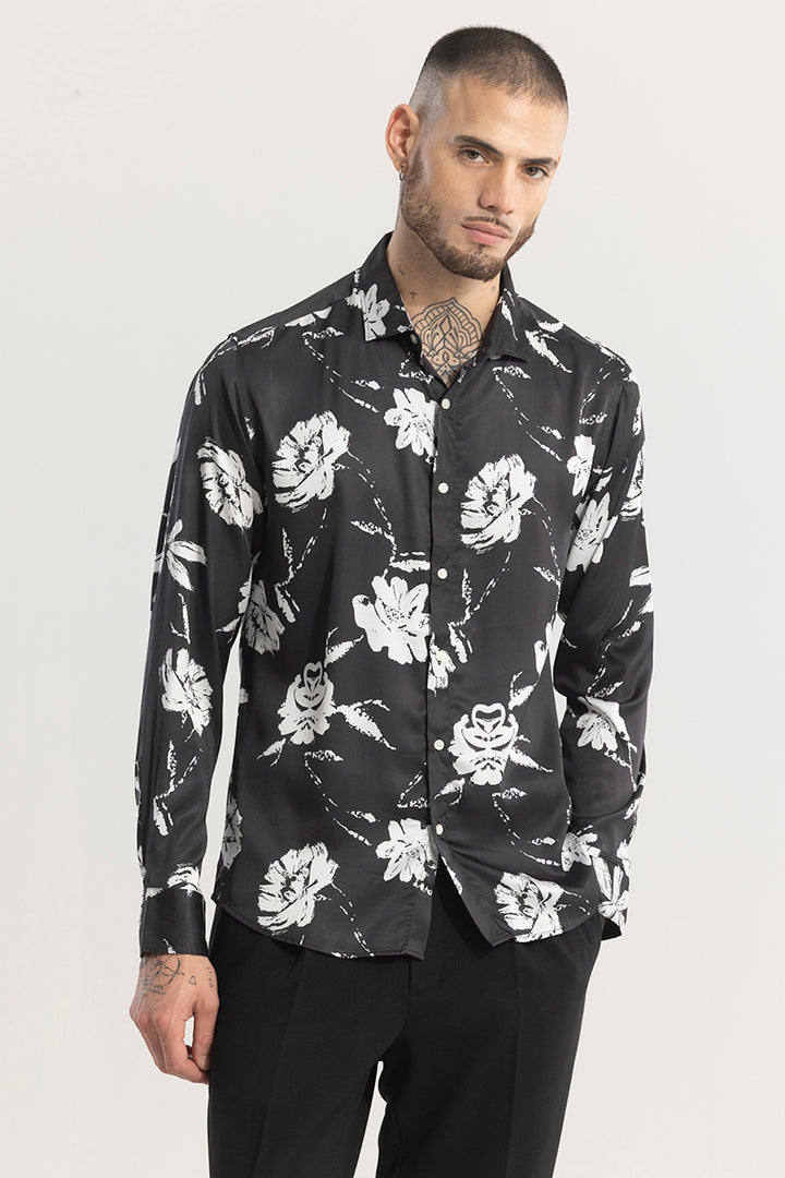 FloraNocturne Black Floral Shirt