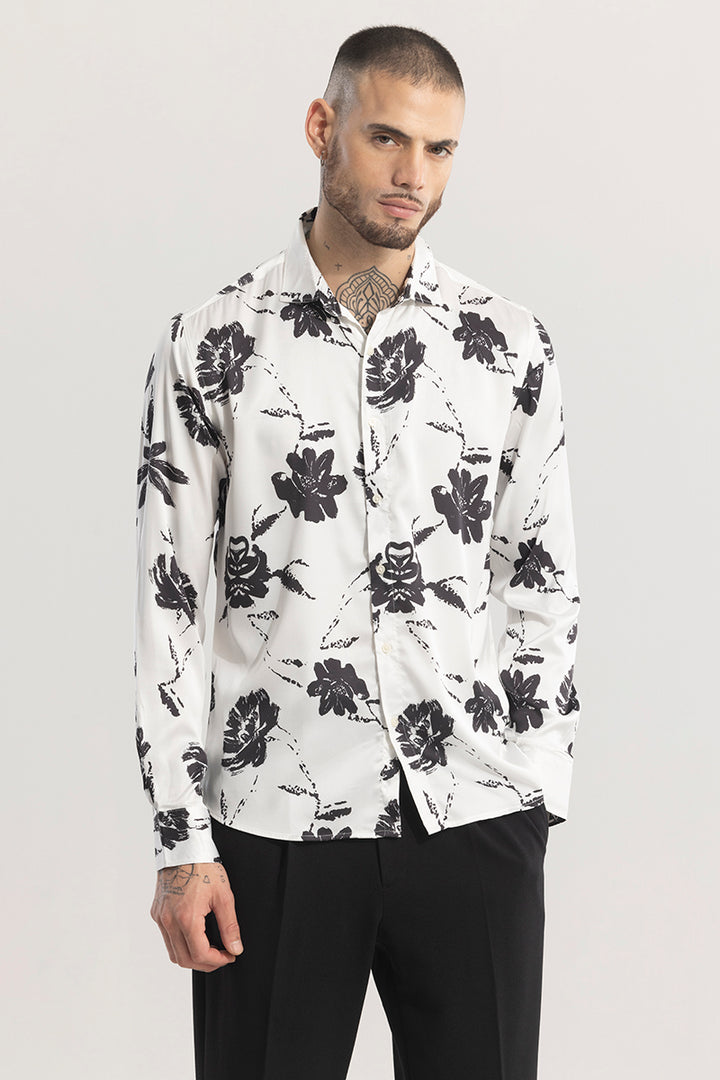 FloraNocturne White Floral Shirt