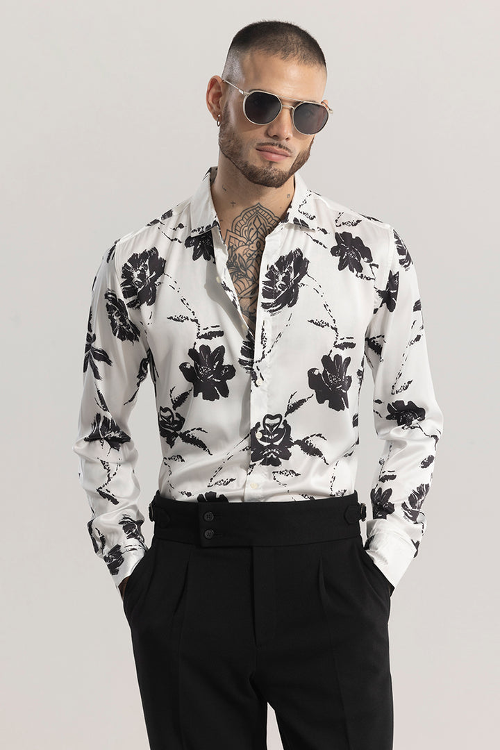 FloraNocturne White Floral Shirt