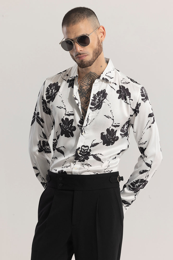 FloraNocturne White Floral Shirt