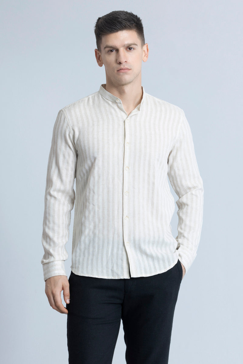 Mandarin Stripe Cream Shirt