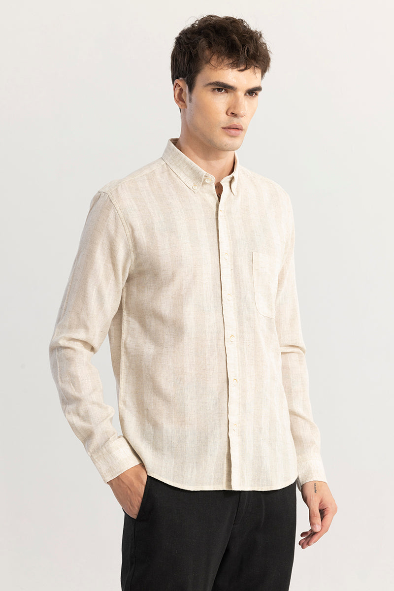 BoldStripe Shirt Beige Linen Shirt