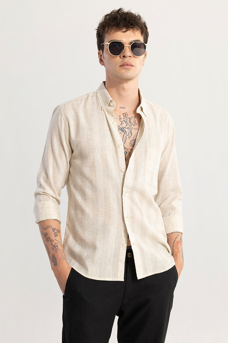 BoldStripe Shirt Beige Linen Shirt