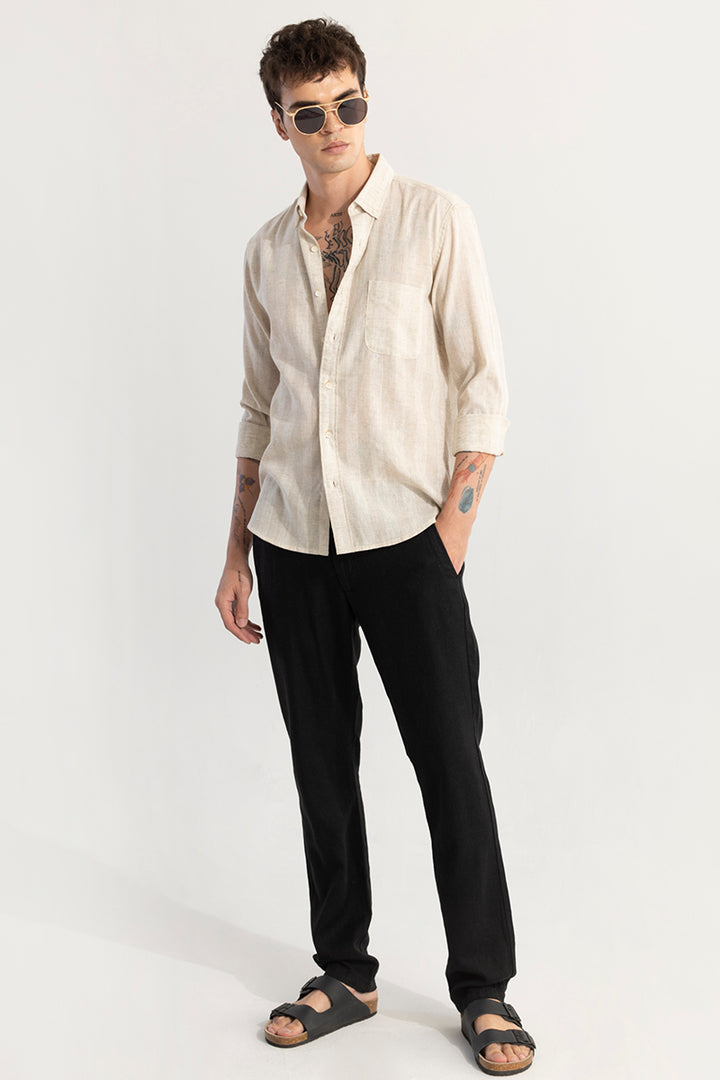 BoldStripe Shirt Beige Linen Shirt