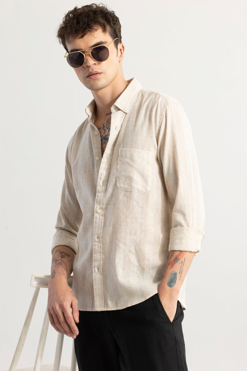 BoldStripe Shirt Beige Linen Shirt