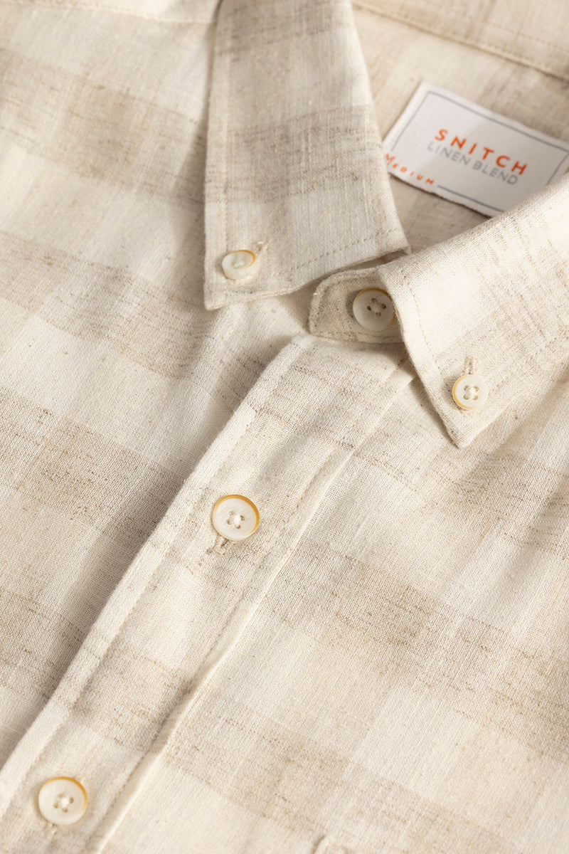 Pattern Check Beige Linen Shirt