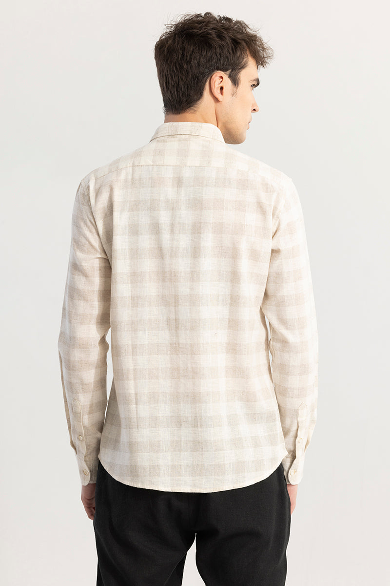 Pattern Check Beige Linen Shirt