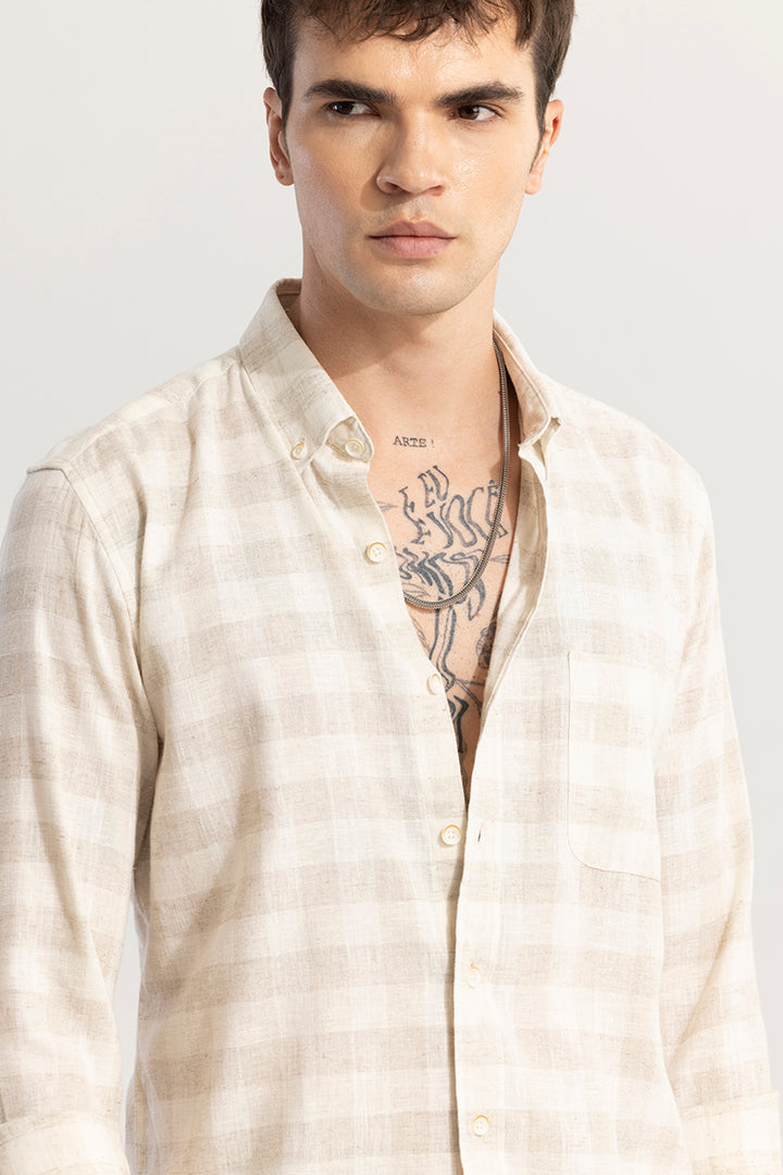 Pattern Check Beige Linen Shirt