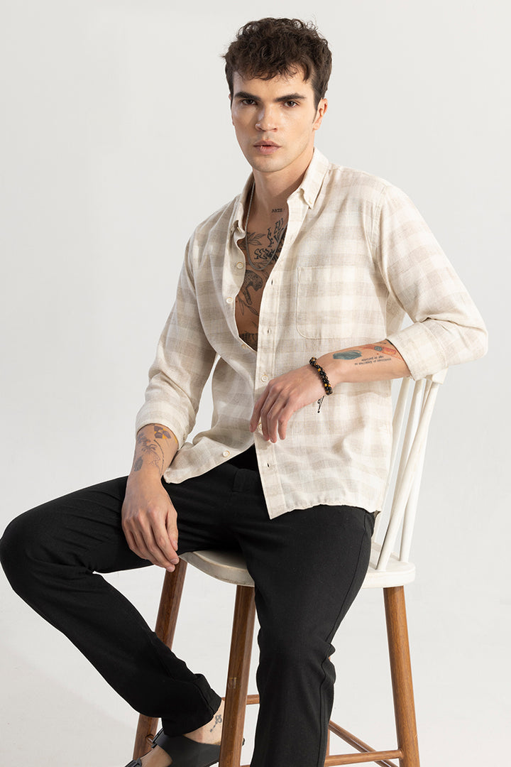 Pattern Check Beige Linen Shirt