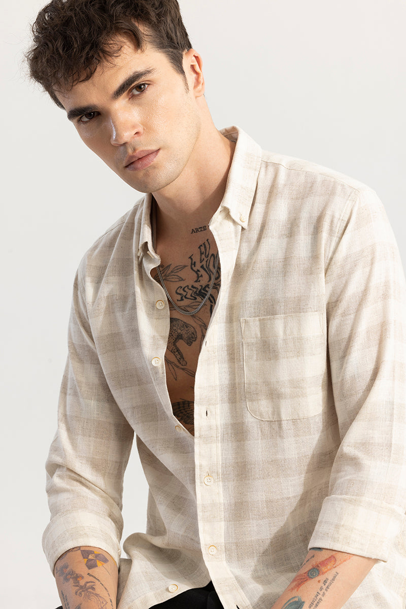 Pattern Check Beige Linen Shirt