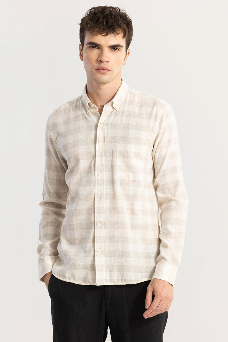 Pattern Check Beige Linen Shirt