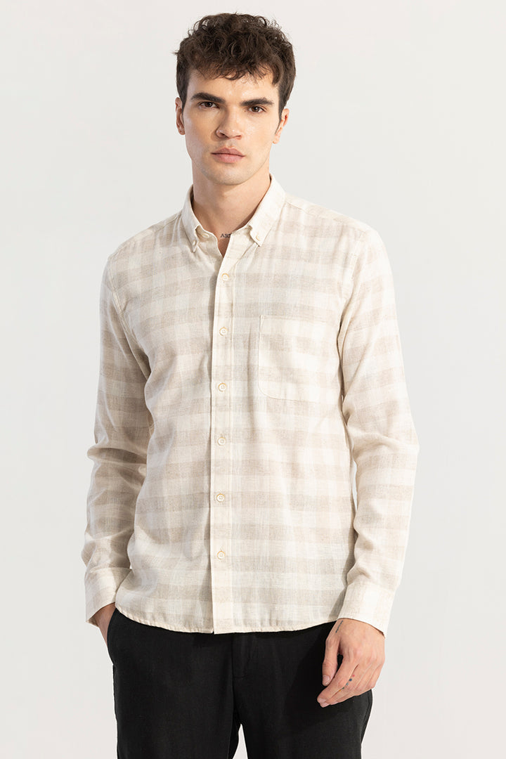 Pattern Check Beige Linen Shirt