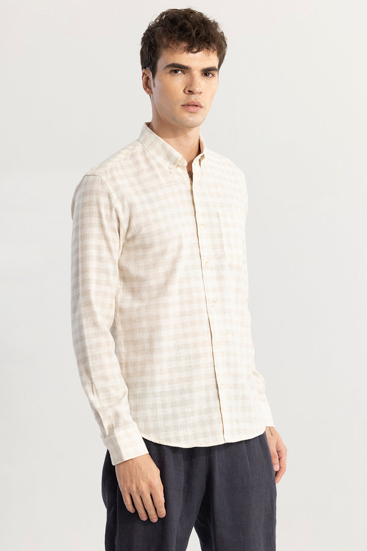 Pattern Mini Check Beige Linen Shirt