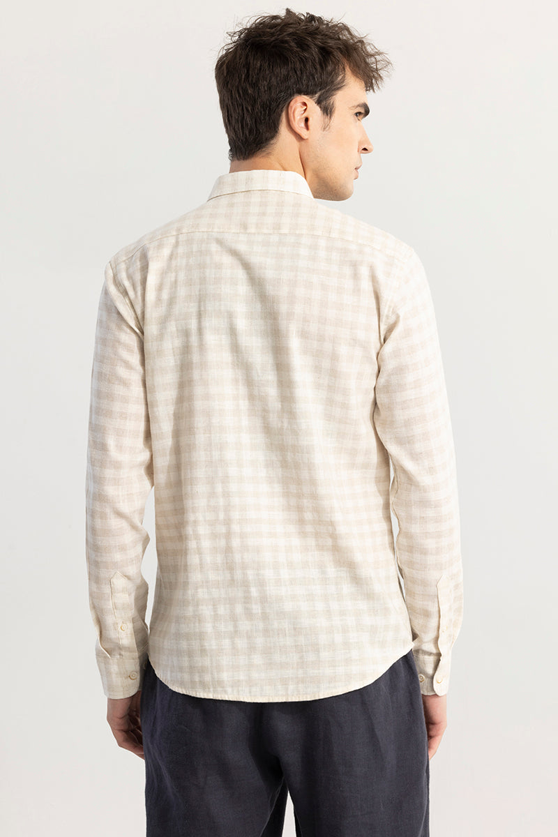 Pattern Mini Check Beige Linen Shirt