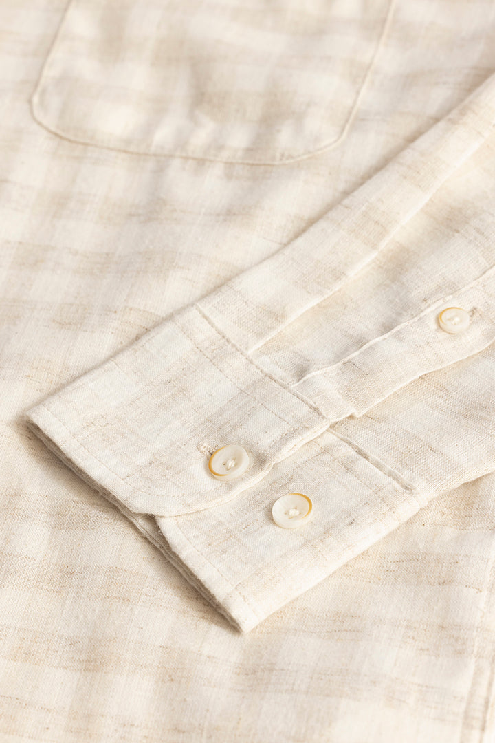 Pattern Mini Check Beige Linen Shirt