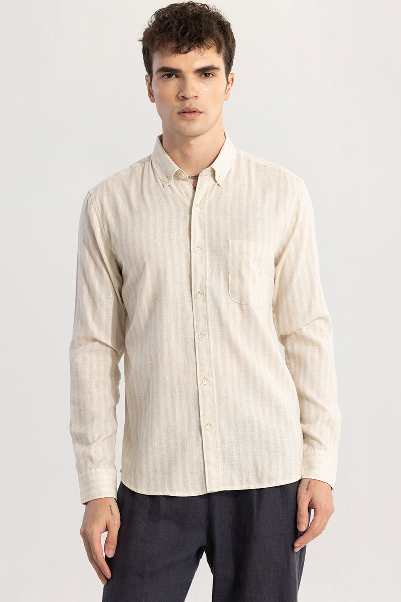 Buy Men's NanoStripe Beige Linen Shirt Online | SNITCH