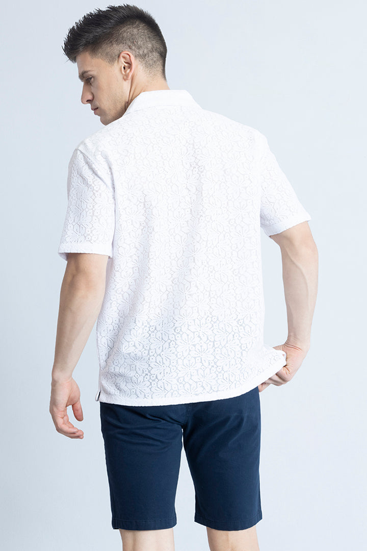 Floral Finesse White Crochet Shirt