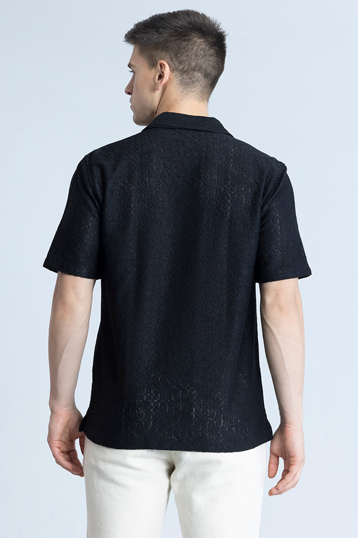 Floral Finesse Black Crochet Shirt