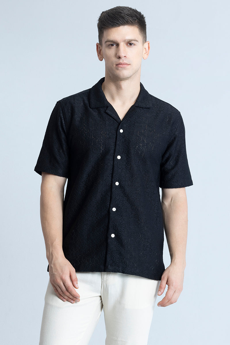 Floral Finesse Black Crochet Shirt