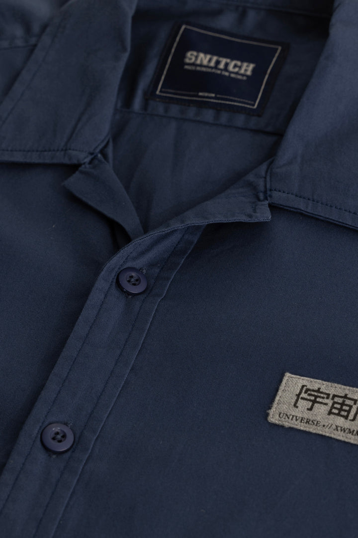 Dark Blue Zipper Pocket Overshirt