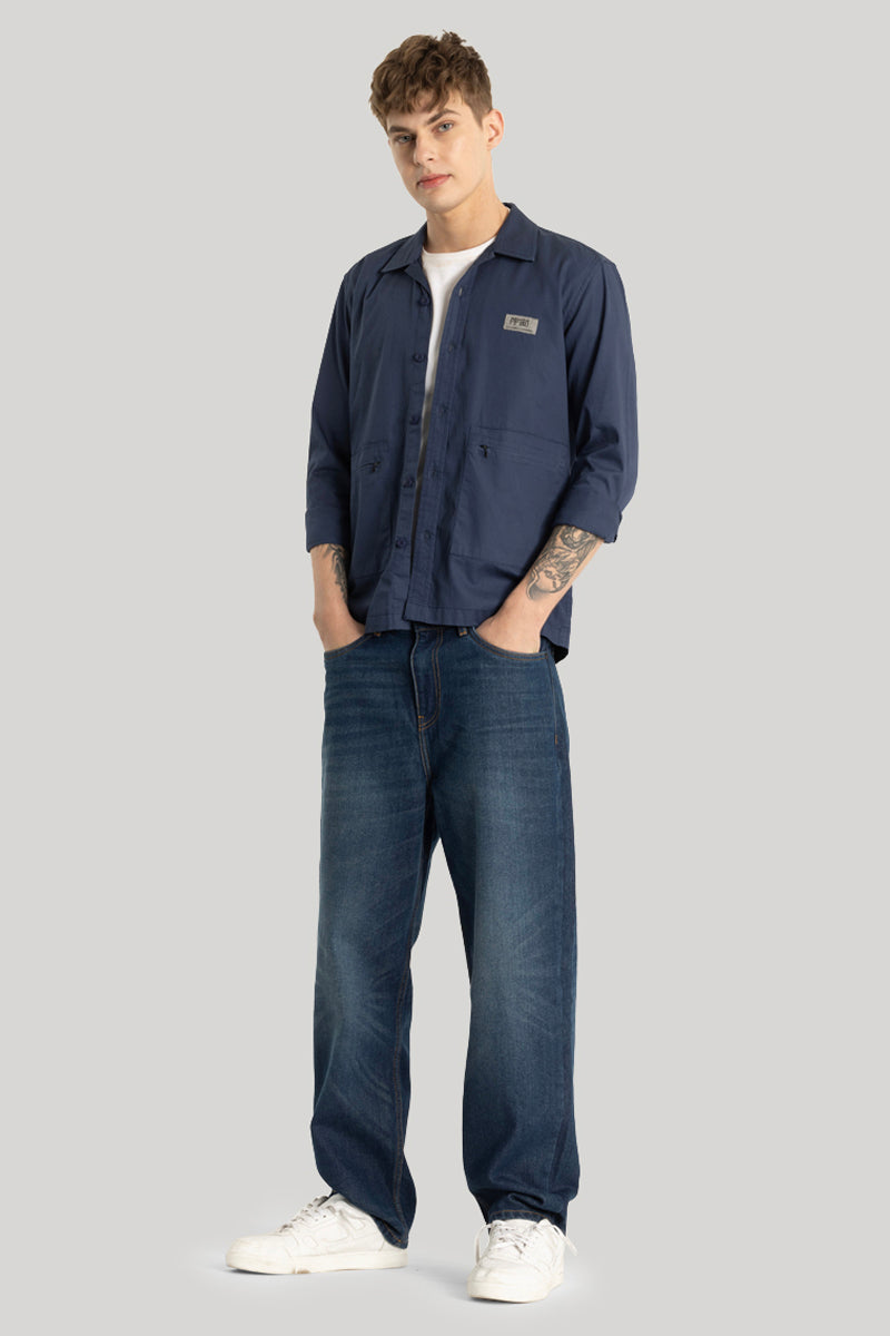 Dark Blue Zipper Pocket Overshirt