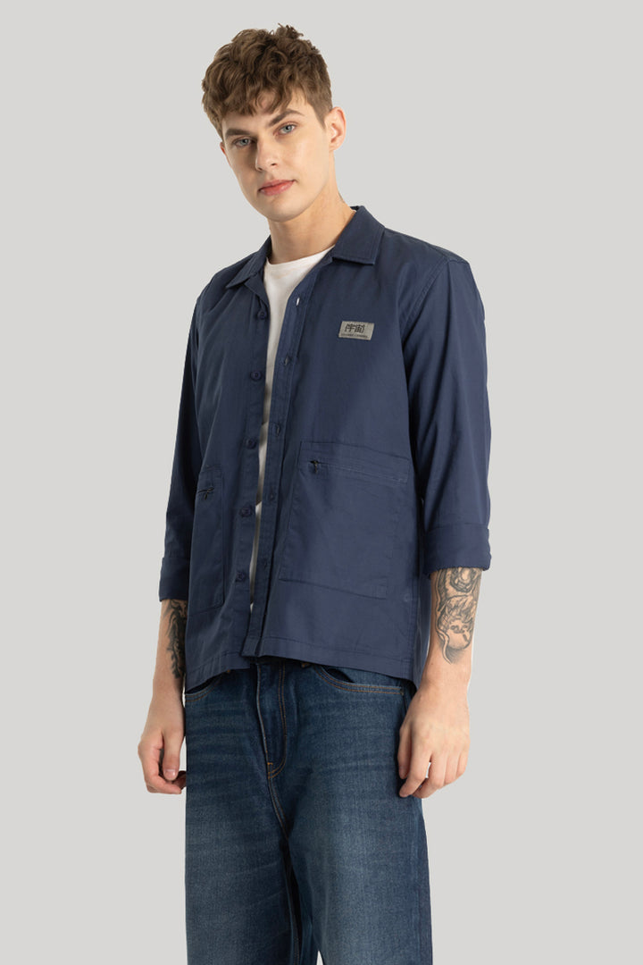 Dark Blue Zipper Pocket Overshirt