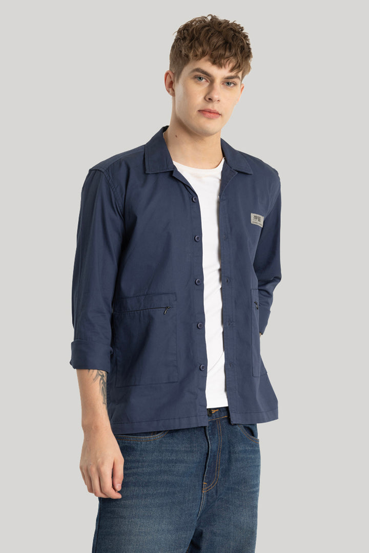 Dark Blue Zipper Pocket Overshirt