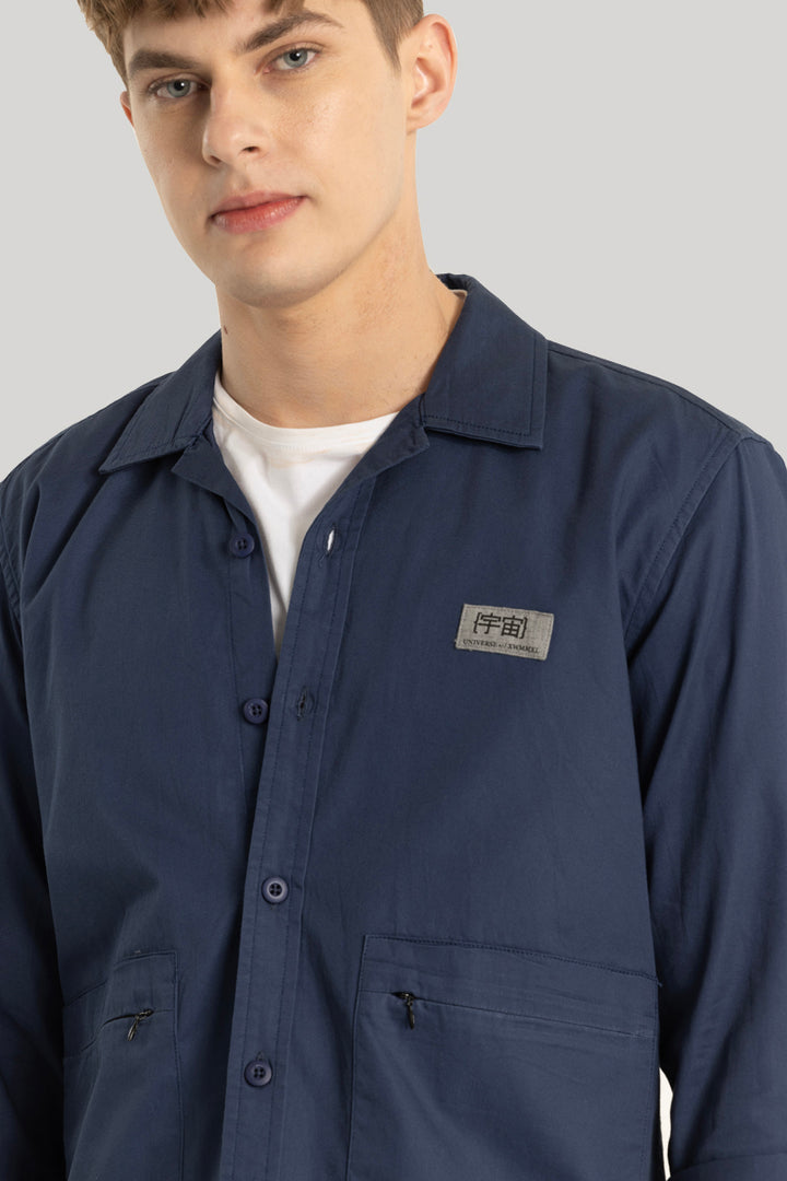 Dark Blue Zipper Pocket Overshirt