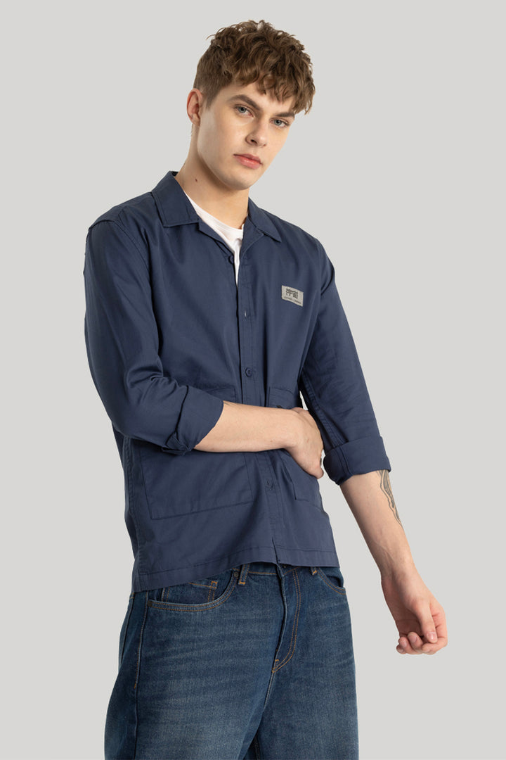 Dark Blue Zipper Pocket Overshirt