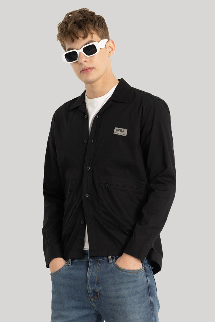 Black Zipper Pocket Overshirt