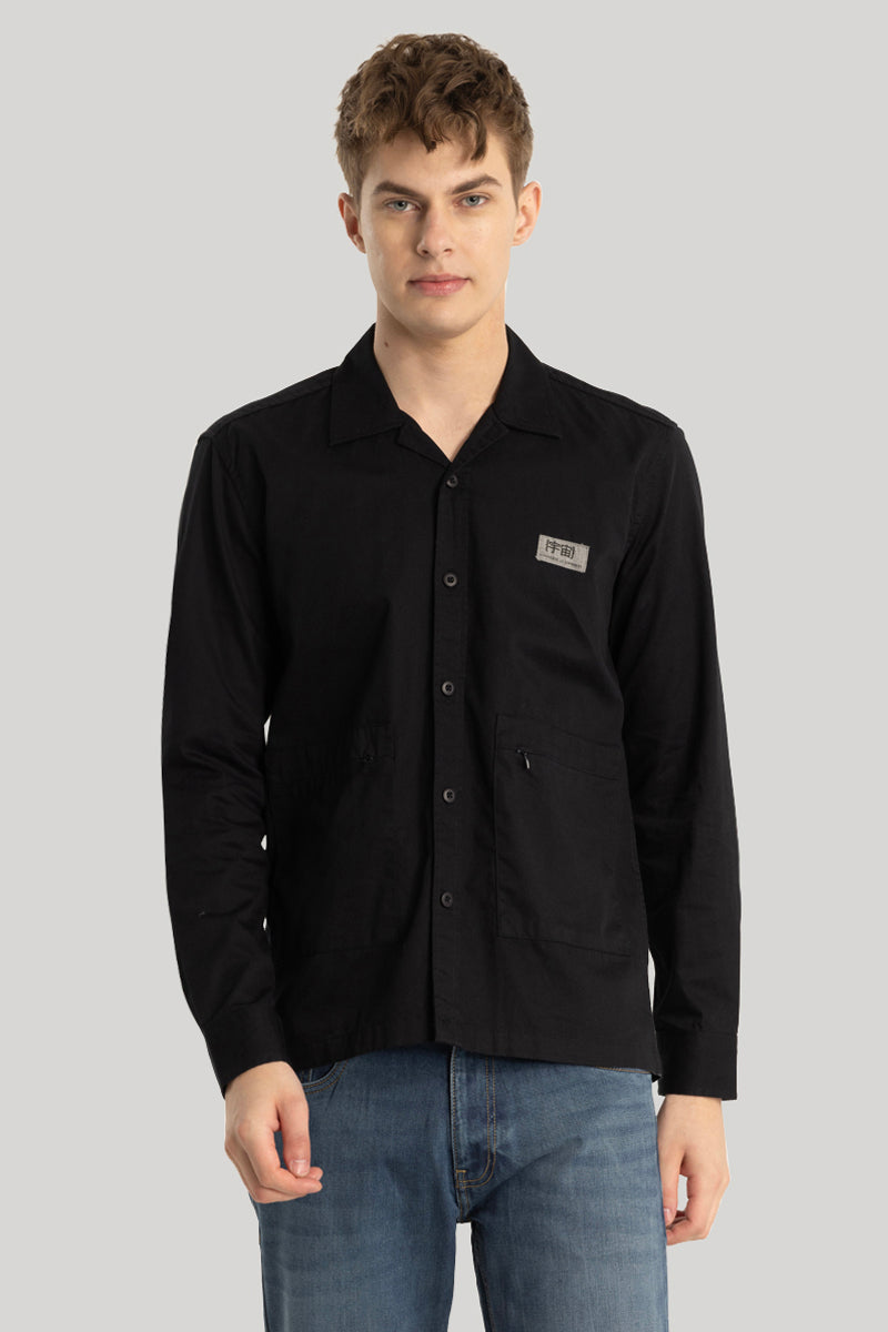 Black Zipper Pocket Overshirt