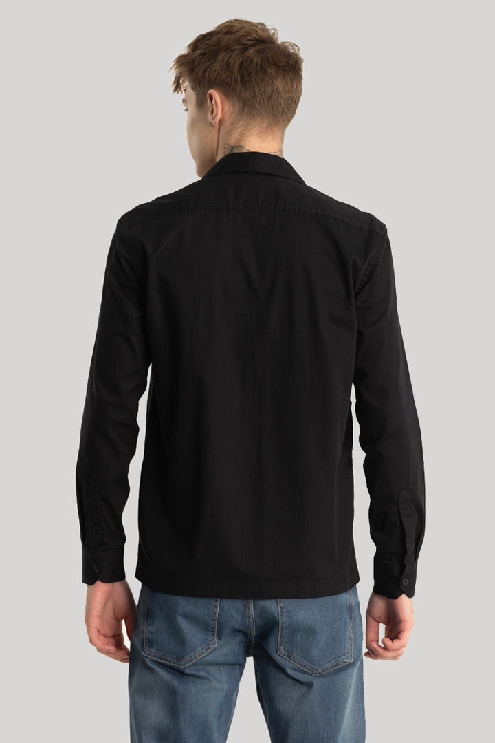 Black Zipper Pocket Overshirt