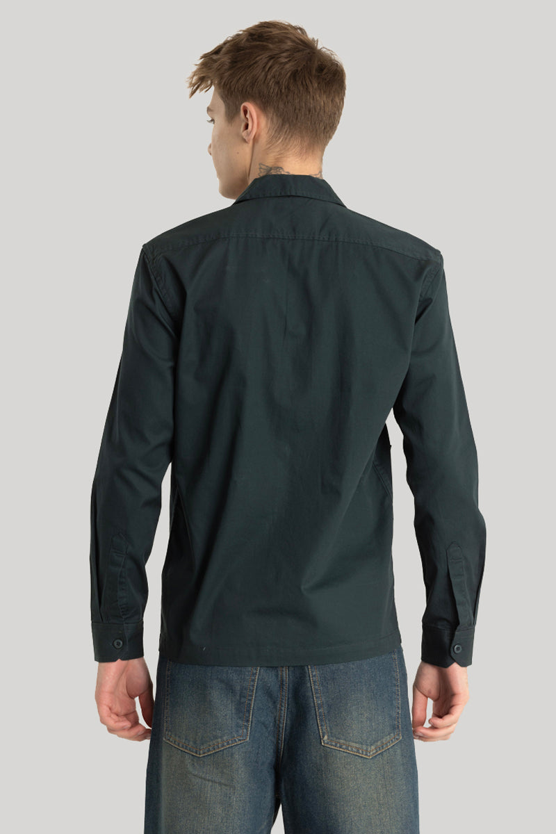 Dark Green Zipper Pocket Overshirt