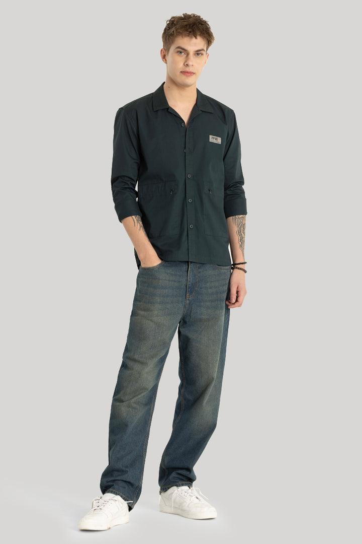 Dark Green Zipper Pocket Overshirt