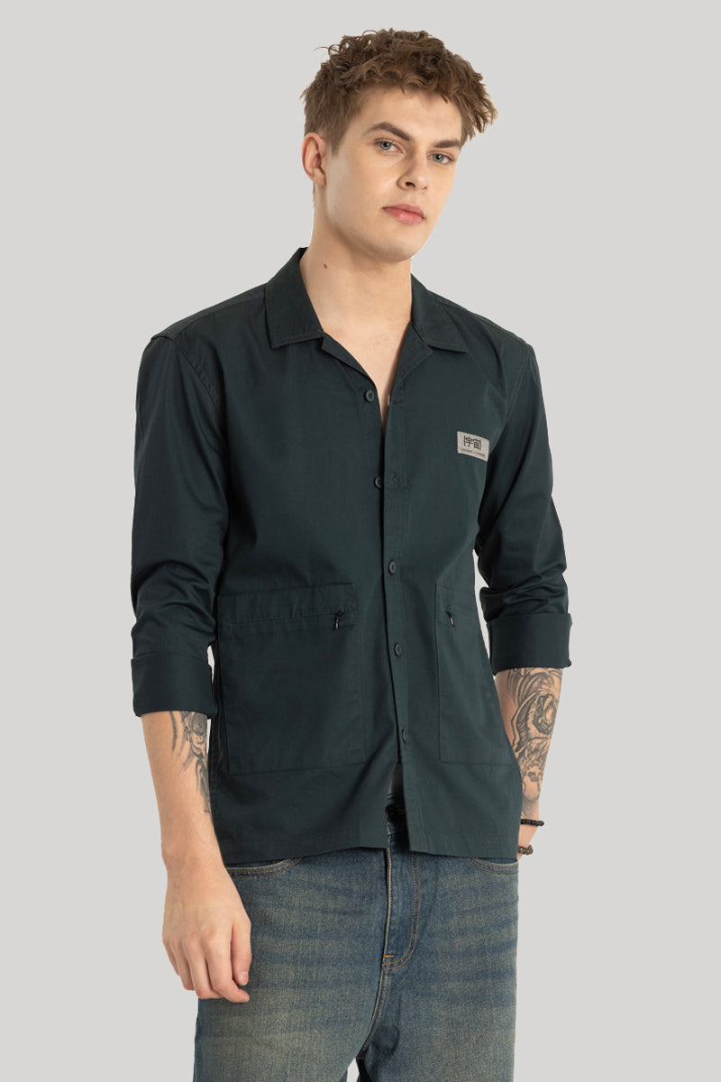 Dark Green Zipper Pocket Overshirt