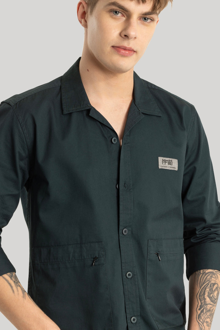 Dark Green Zipper Pocket Overshirt