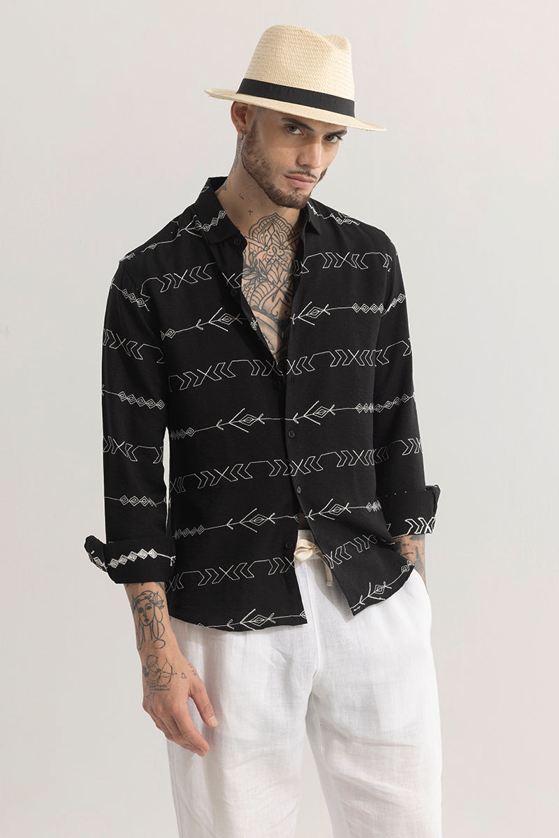 Trendglyph Black Embroidered Shirt