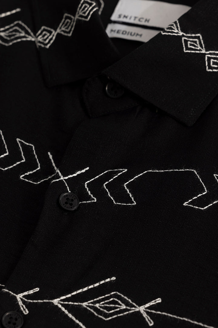 Trendglyph Black Embroidered Shirt