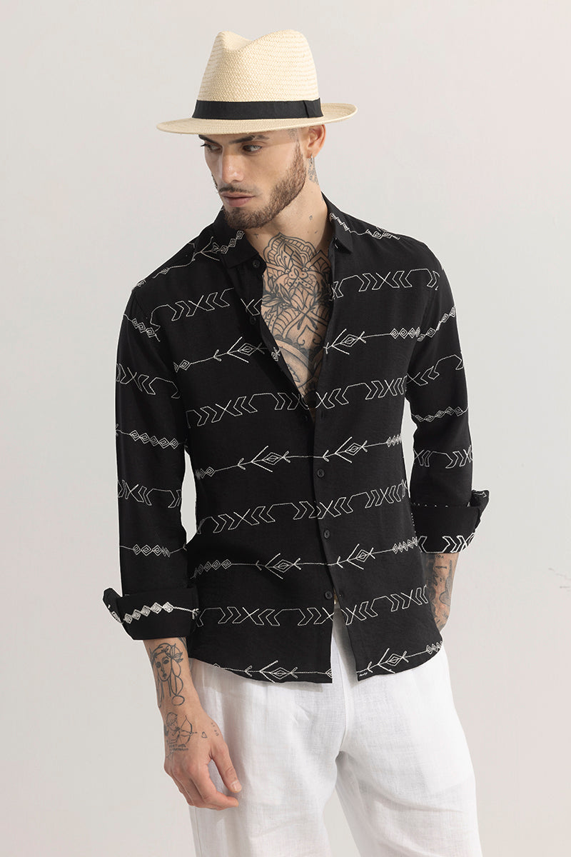 Trendglyph Black Embroidered Shirt