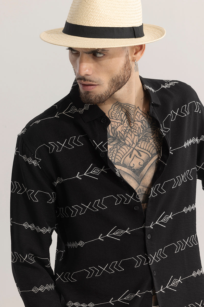 Trendglyph Black Embroidered Shirt