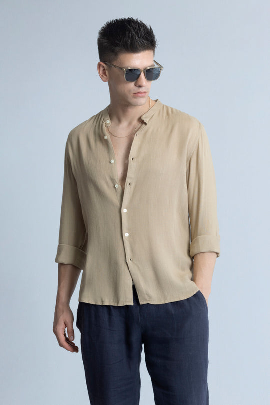 Buy Men's Coastal Linen Khaki Shirt Online | SNITCH