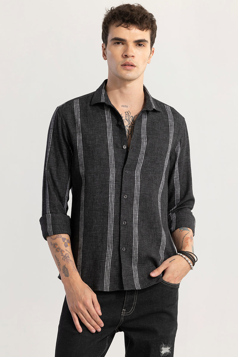 Self-Stripe Black Shirt