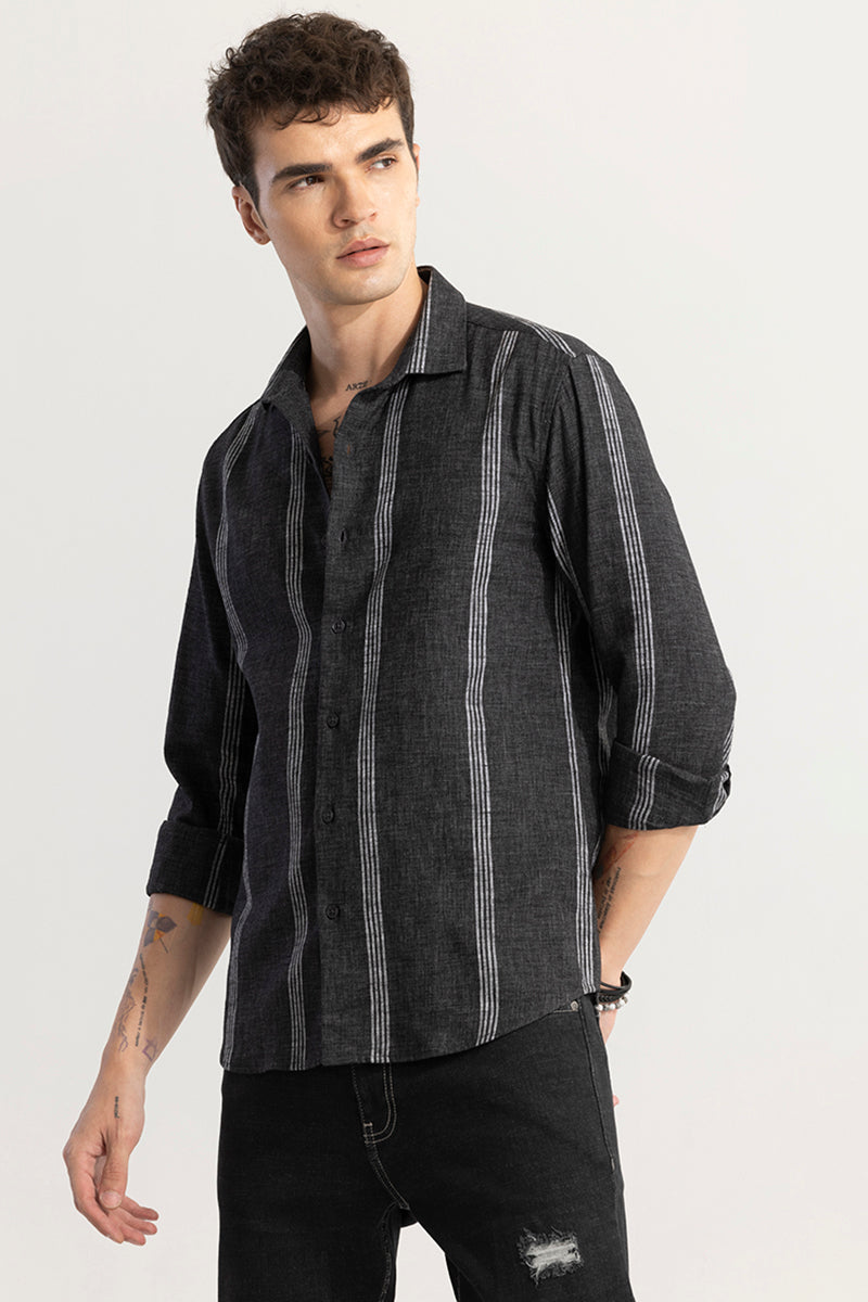 Self-Stripe Black Shirt