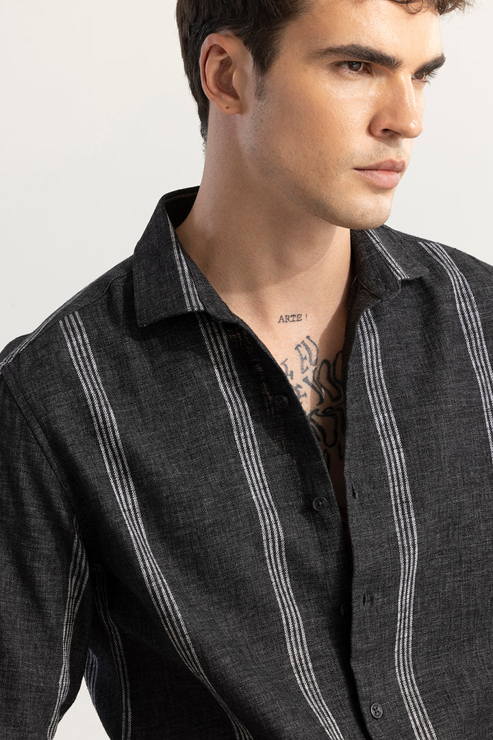 Self-Stripe Black Shirt