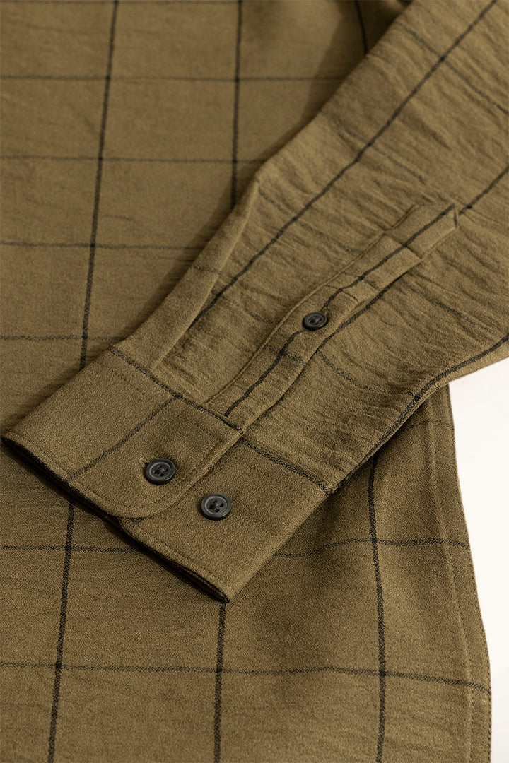 Grid Block Olive Checks Shirt