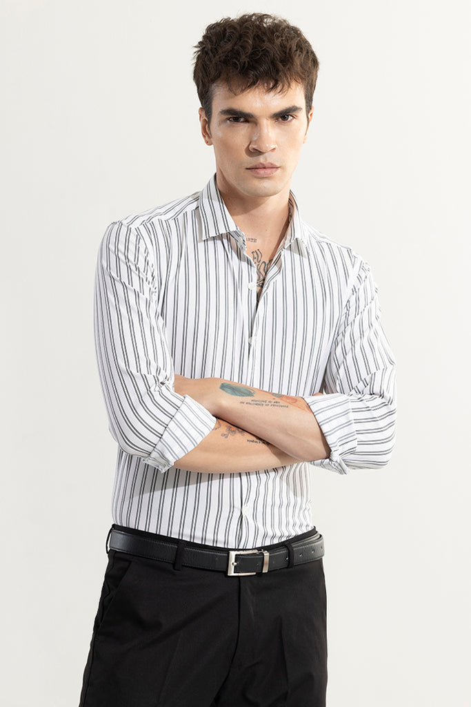Buy Men's Dual Stripe Line White Shirt Online | SNITCH