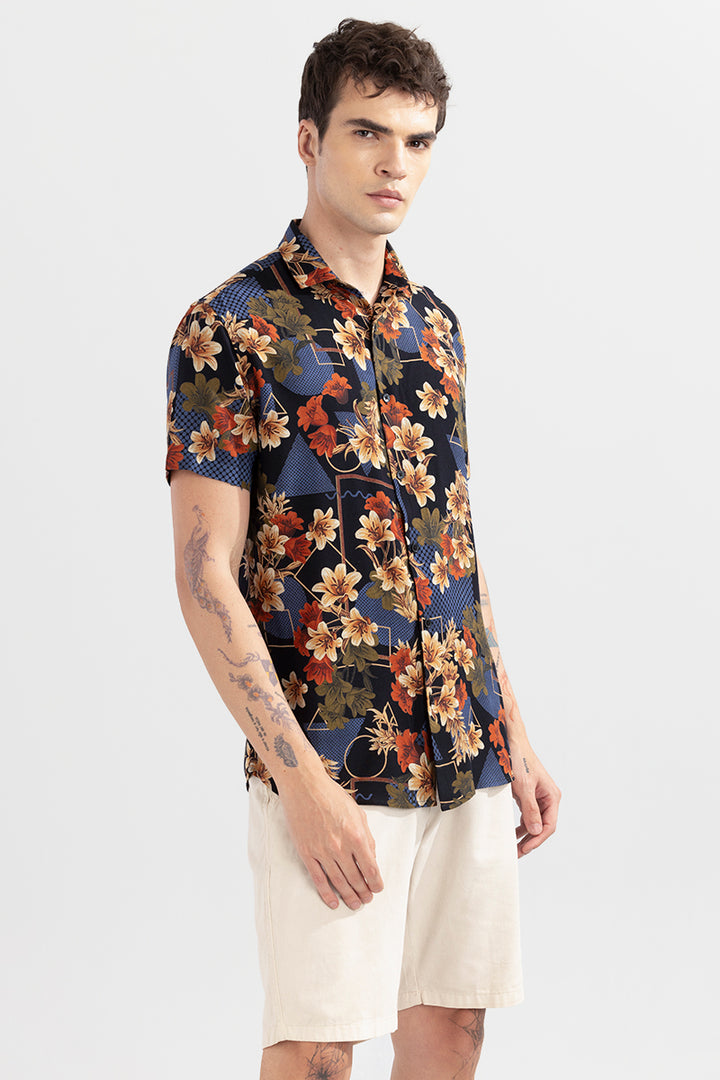 Geometric Floral Black Shirt