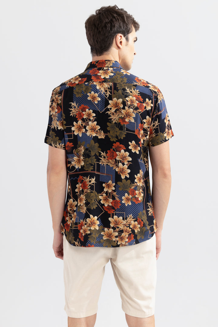 Geometric Floral Black Shirt