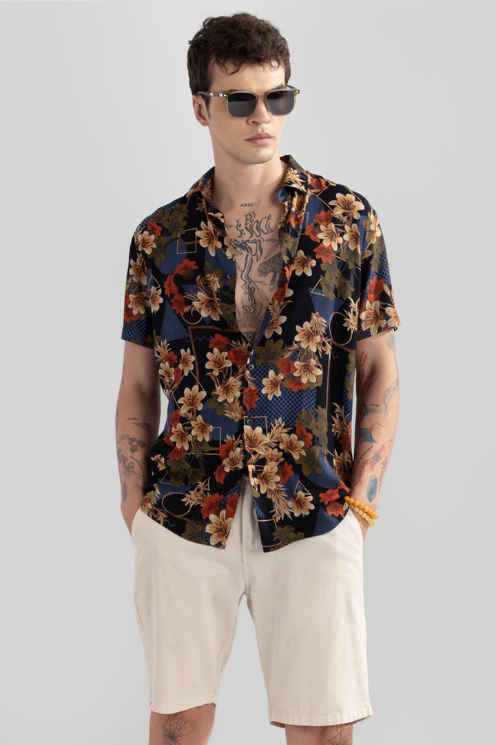 Geometric Floral Black Shirt